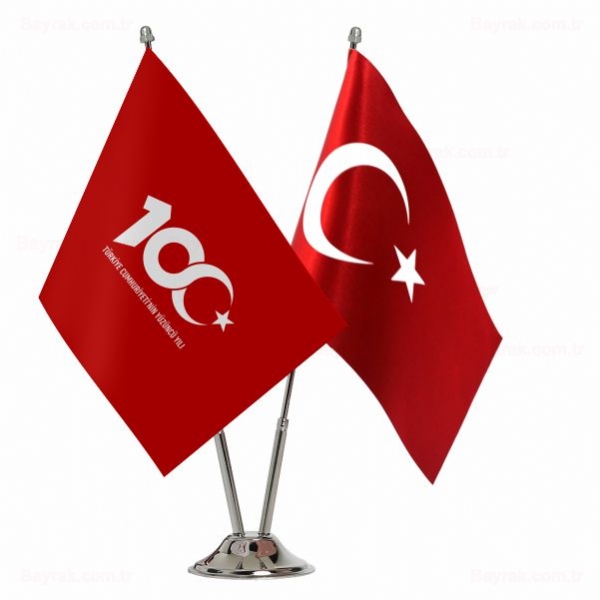 Krmz Trkiye Cumhuryetinin 100.Yl 2 li Masa Bayrak